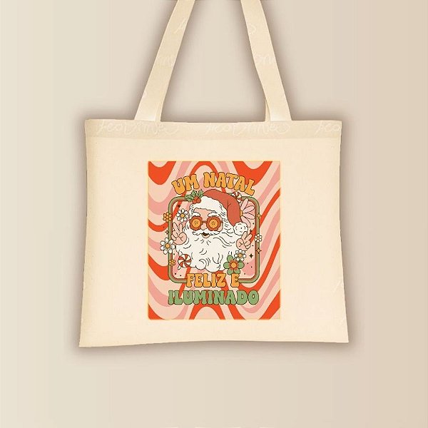 Sacola de Algodão Ecobag - Papai Noel Hippie - 40x33cm - 1 unidade - Rizzo