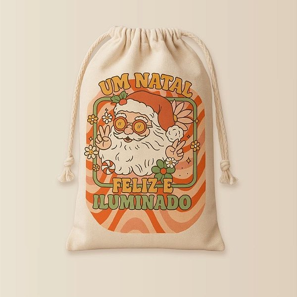 Saco de Algodão - Papai Noel Hippie - P - 9x13cm - 1 unidade - Rizzo