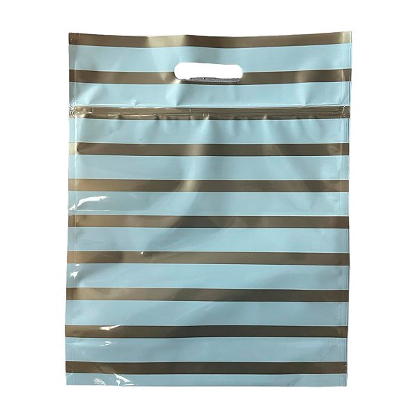 Sacola Metalizada com Zip - Listras Marfim e Ouro - 1 unidade - Cromus - Rizzo