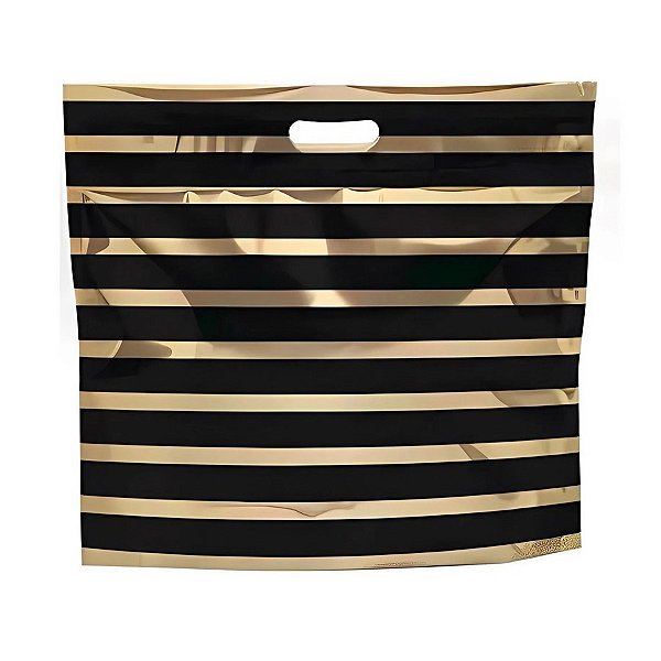 Sacola Metalizada com Zip P - Listras Preto/Ouro - 1 unidade - Cromus - Rizzo