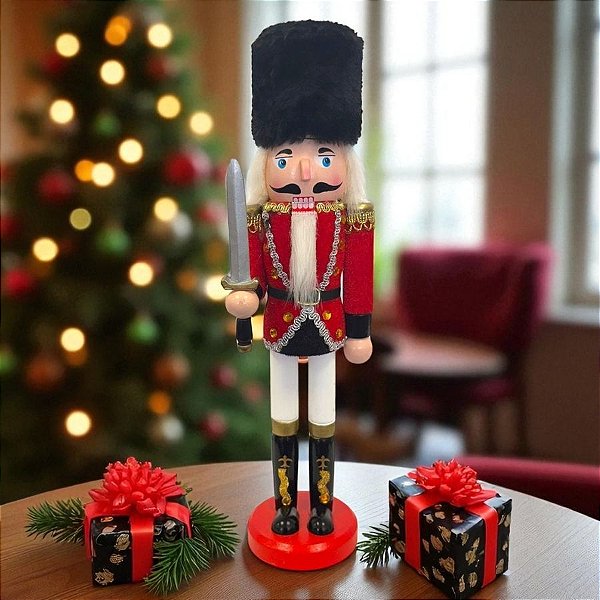 Soldado de Chumbo de Madeira com Espada - 30cm - Vermelho  - 1 unidade - Rizzo