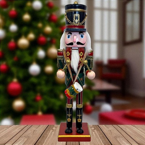 Soldado de Chumbo de Madeira com Bateria - 30cm - Vermelho e Verde  - 1 unidade - Rizzo