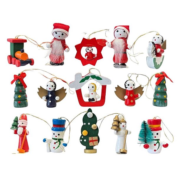 Mini Enfeite de Madeira para Árvore de Natal  - 15 peças - 5cm - 15 unidades - Rizzo