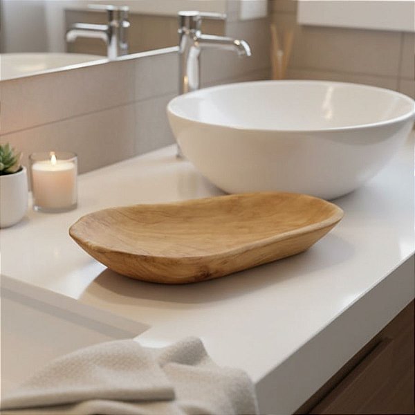 Bandeja Decorativa em Madeira Natural Formato Orgânico - 43x26,5x4cm - 1 unidade - Rizzo