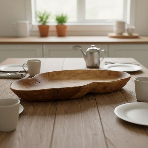 Bandeja Decorativa em Madeira Natural Formato Orgânico - 42,5x27x5cm - 1 unidade - Rizzo