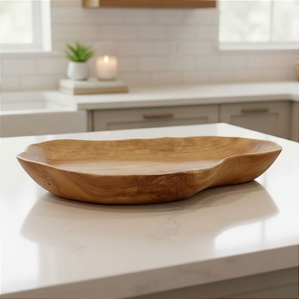 Bandeja Decorativa em Madeira Natural Formato Orgânico - 47x27,5x4cm - 1 unidade - Rizzo