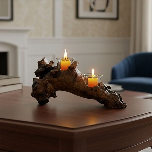 Decoração Madeira - Rústica Artesanal - Galho Escuro Com Vidro - 1 unidade - Rizzo