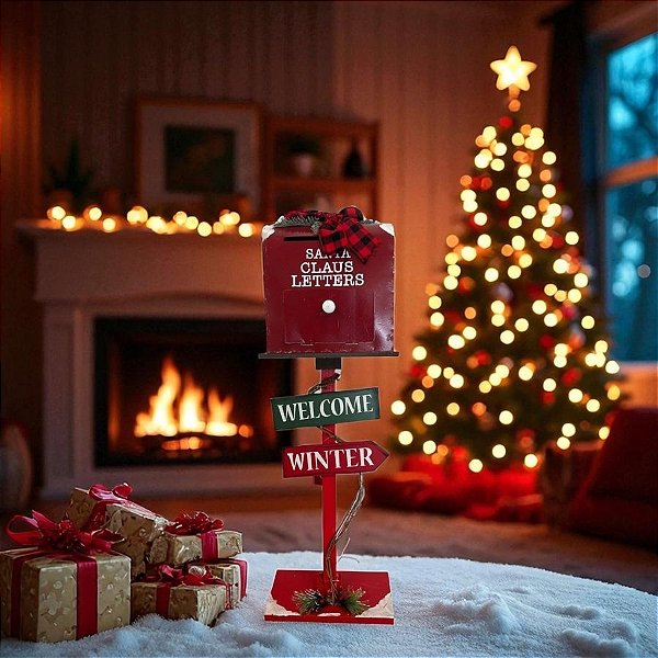 Enfeite Decorativo de Natal - Caixa Postal "Santa Claus Letters"- 83x25x17CM - 1 unidade - Rizzo