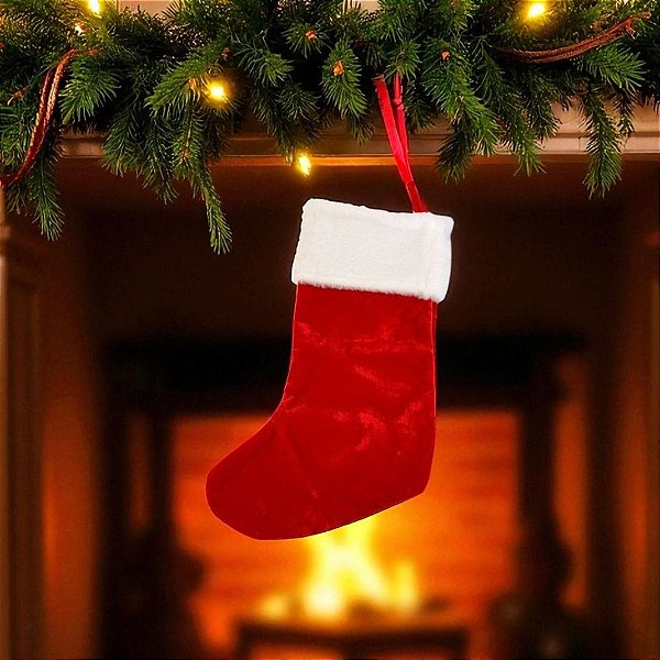 Meia de Natal para Pendurar - Vermelha - 47x27x20cm - 1 unidade - Rizzo