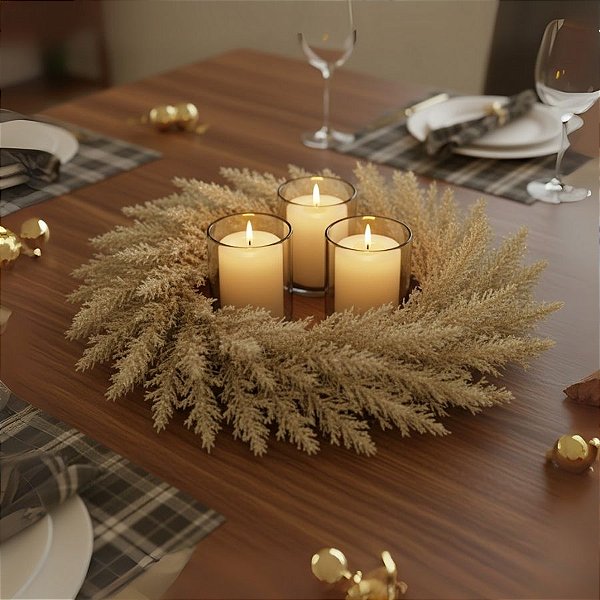 Guirlanda de Natal - Branco Com Glitter Dourado-  34x34cm - 1 unidade - Cromus - Rizzo