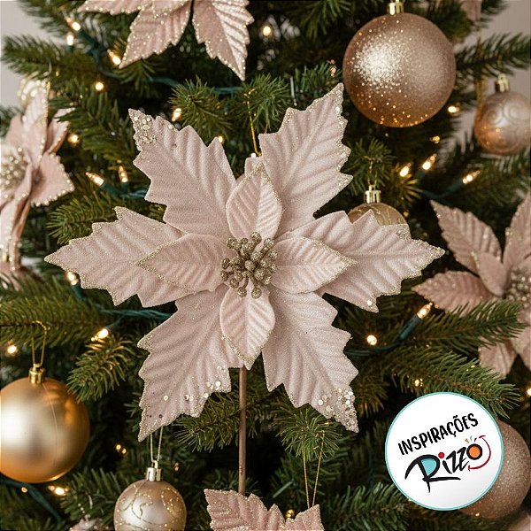 Poinsétia Decorativa - Dourado Com Glitter - 23x24,5cm - 1 unidade - Cromus - Rizzo