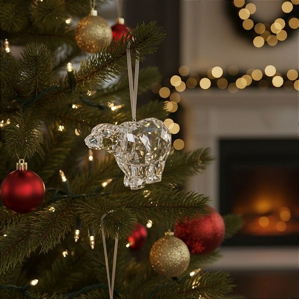 Enfeite Para Pendurar de Natal - Urso Polar De Acrílico Nacarado - 8cm - 1 unidade - Cromus - Rizzo