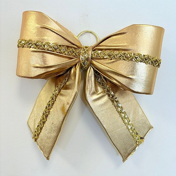 Laço Lamê Dourado e Galão M - 24x27x6cm - 1 unidade - Rizzo