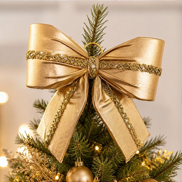Laço Decorativo Lamê Dourado e Galão M - 24x27x6cm - 1 unidade - Rizzo