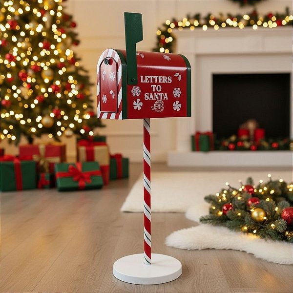 Enfeite Decorativo De Natal - Caixa De Correio - Vermelho,Verde e Branco - 30x79x17,5cm - 1 unidade - Artlille - Rizzo