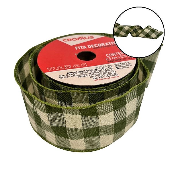 Fita Aramada Decorativa de Natal - Xadrez Verde - 6,3cmx9,14m - 1 unidade - Cromus - Rizzo