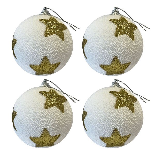 Bolas de Natal - Estrelas Douradas - 10x10x10cm - 4 unidades - Cromus - Rizzo
