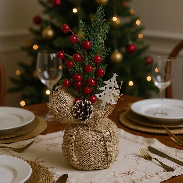 Mini Árvore De Natal Com Berry - Vermelho e Verde -  27cm - 1 unidade - Rizzo