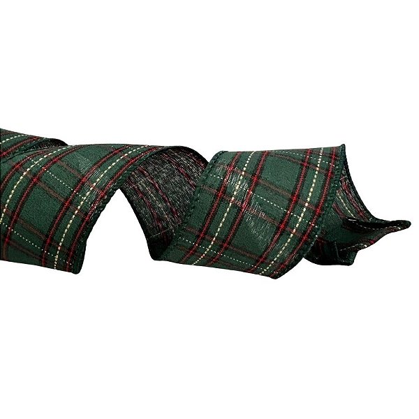 Fita Aramada Decorativa de Natal - Xadrez Verde, Vermelho e Branco - 6,3cmx9,14m - 1 unidade - Cromus - Rizzo