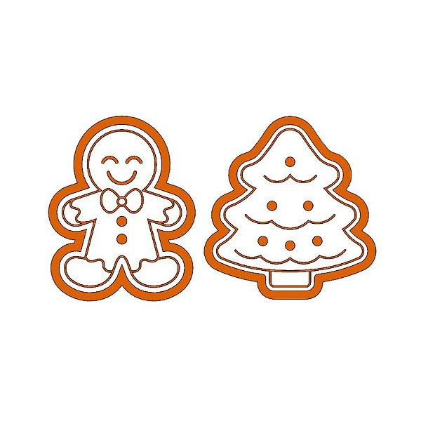 Kit Cortador Carimbo Árvore De Natal e Gingerbread 3D - Ref.1067 - 1 unidade - RR Cortadores - Rizzo