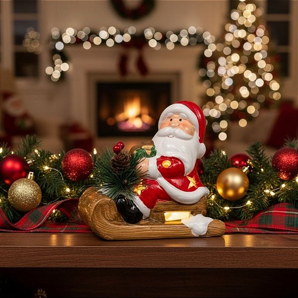 Enfeite De Natal em Resina - Noel No Treno Com LED - 12,5x12cm - 1 unidade - Rizzo