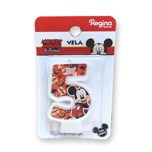 Vela Festa Mickey Número 5 - 01 unidade - Disney Original - Rizzo