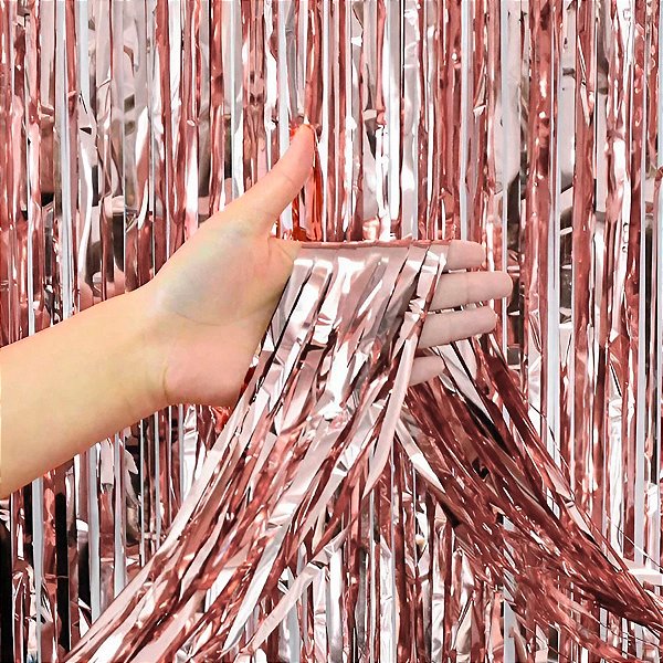 Cortina Decorativa Metalizada Fosca Rosa L1 x A2 m - 1 unidade - Rizzo
