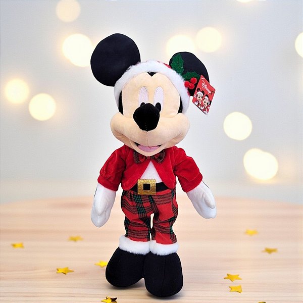 Pelúcia Decorativa de Natal - Mickey em Pé - Xadrez - 36cm - 1 unidade - Disney Original - Rizzo