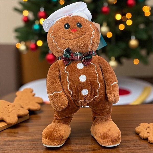 Pelúcia de Natal com Som e Movimento - Boneco de Gengibre - 18x32x11cm - 1 unidade - Rizzo