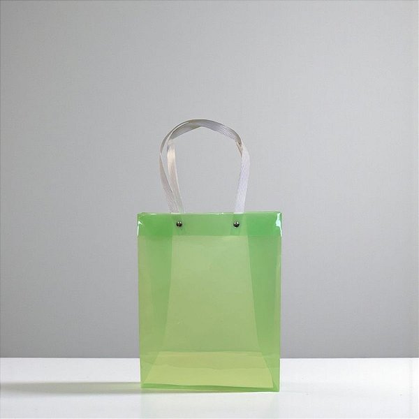 Sacola Transparente PVC com Alça de Fibra - Verde - 24,5x19,5x9,5cm - 1 unidade - Rizzo
