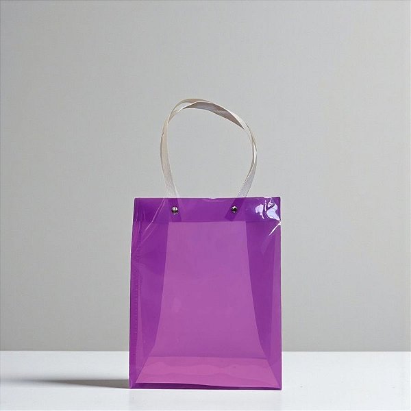 Sacola Transparente PVC com Alça de Fibra - Roxo  - 19,5x14,5x9,5cm - 1 unidade - Rizzo
