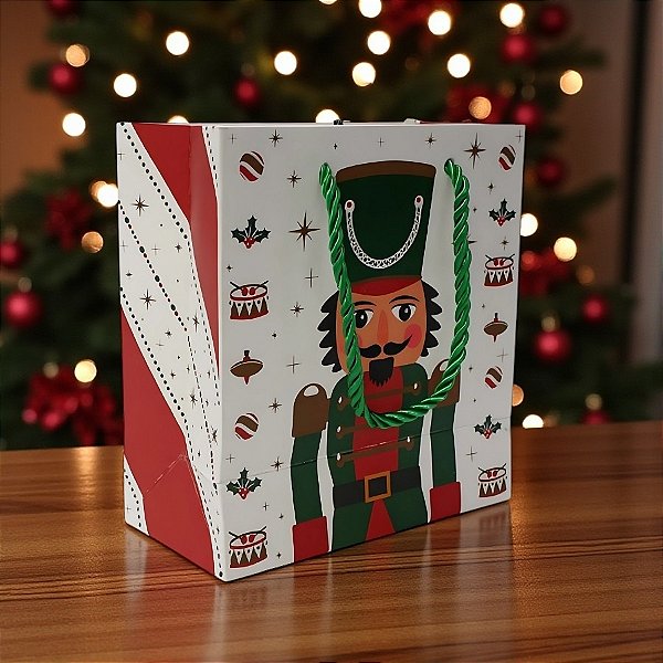 Sacola de Papel de Natal - Brinquedo Verde e Vermelho - 15,5x7x14,3cm - 1 unidade - FlorArte - Rizzo