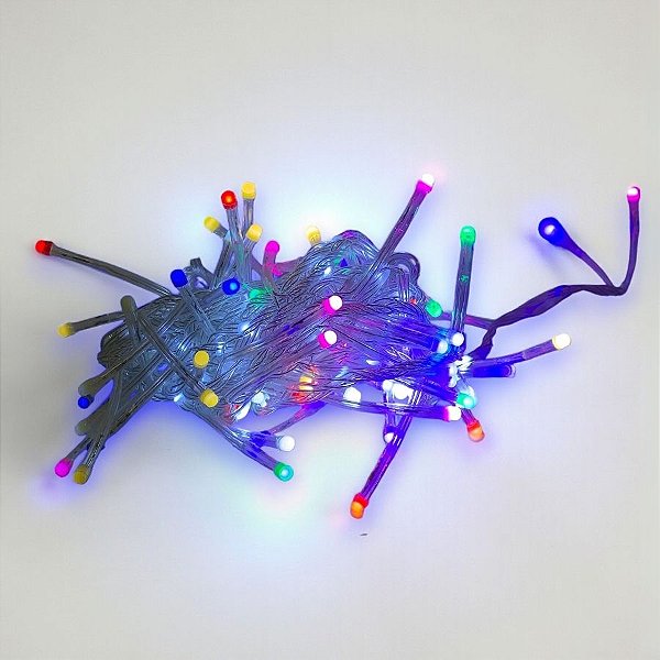 Cordão de LED Pisca Pisca Luz Colorida com Fio Transparente 90 Leds de 8 Funções - 5m - 1 unidade - Rizzo