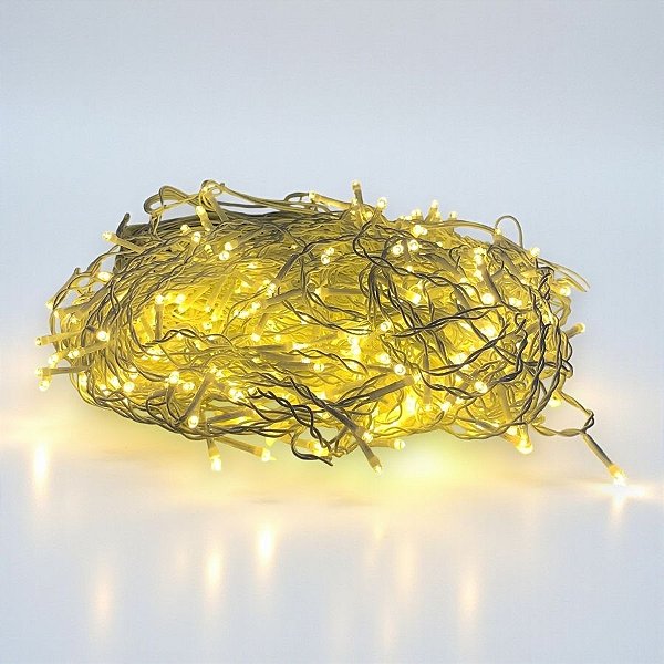 Cascata de LED Branco Quente com Fio Branco 400 Leds - 10m - 1 unidade - Rizzo