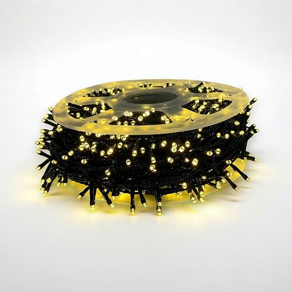 Cordão de LED Branco Quente com Fio Verde 1000 Leds  de 8 Funções - Bivolt - 100m - 1 unidade - Rizzo