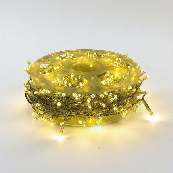 Cordão de LED Branco Quente com Fio Transparente 500 Leds  de 8 Funções - Bivolt - 50m - 1 unidade - Rizzo