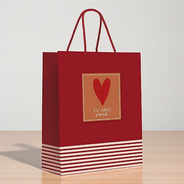 Sacola de Papel Premium - "Eu Amo Você" - 34x38x15,5cm - 2 unidades - Cromus - Rizzo