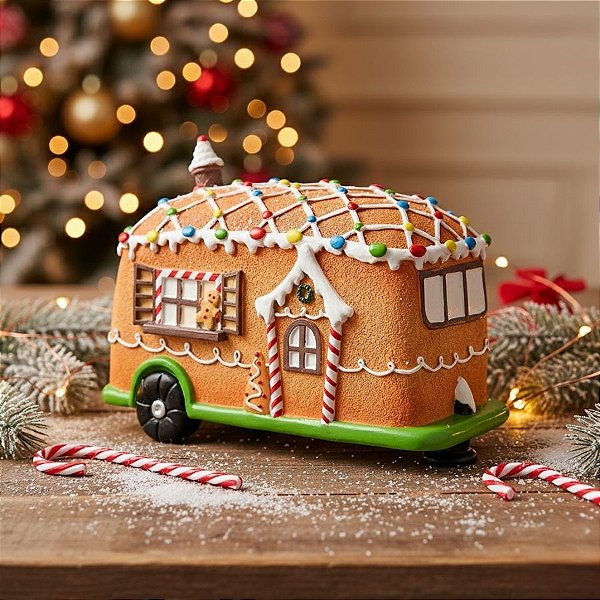 Enfeite De Natal em Resina - Treiler De Ginger Bread - 22x29x14cm - 1 unidade - Cromus - Rizzo
