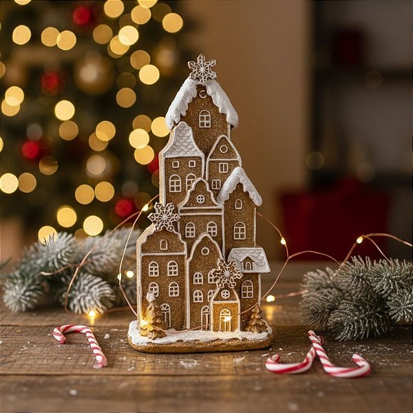 Enfeite De Natal em Resina - Vila Natalina De Ginger Bread - 21x10,5x4cm - 1 unidade - Cromus - Rizzo