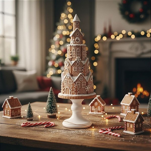 Enfeite De Natal em Resina - Árvore Vila Natalina De Ginger Bread - 39x13,5cm - 1 unidade - Cromus - Rizzo