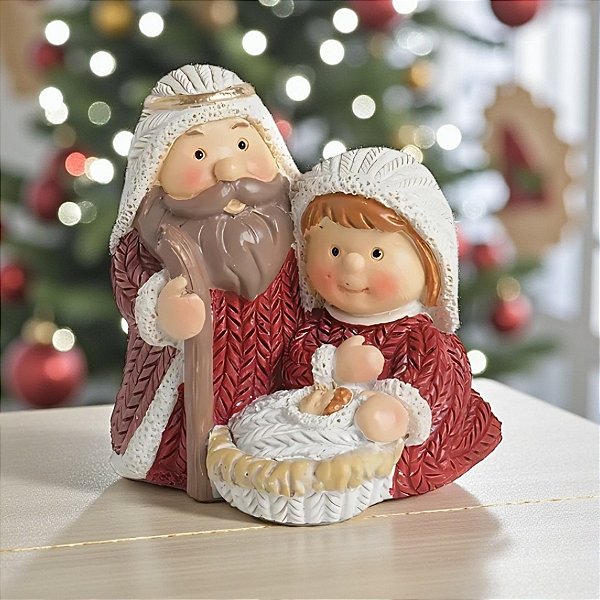 Enfeite de Natal em Resina - Sagrada Família - Vermelho - 4,5x4,5x3cm - 1 unidade - Cromus - Rizzo