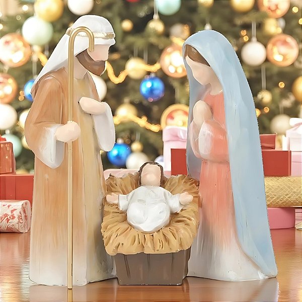 Enfeite de Natal em Resina - Sagrada Família - Colorido - 14,5x6,5x14cm - 1 unidade - Cromus - Rizzo