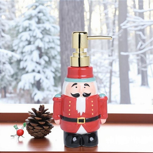 Saboneteira de Cerâmica - Soldado de Chumbo de Natal - Vermelho/Ouro/Preto - 18,5x8,5cm - 1 unidade - Cromus - Rizzo