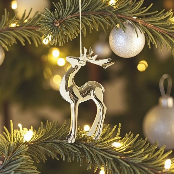 Enfeite Decorativo Para Pendurar de Natal - Rena Ouro - 14x7cm - 1 unidade - Cromus - Rizzo