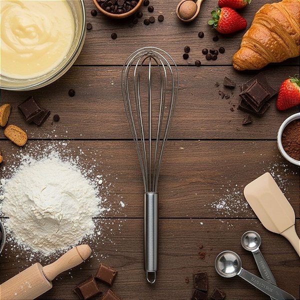 Fouet Batedor De Aço Inox - Arame Flexível - 25cm - 1 unidade - Rizzo