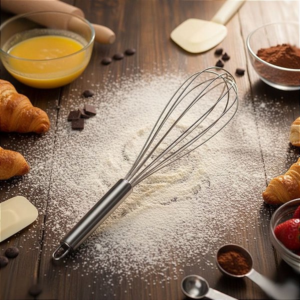 Fouet Batedor De Aço Inox - Arame Flexível - 29cm - 1 unidade - Rizzo