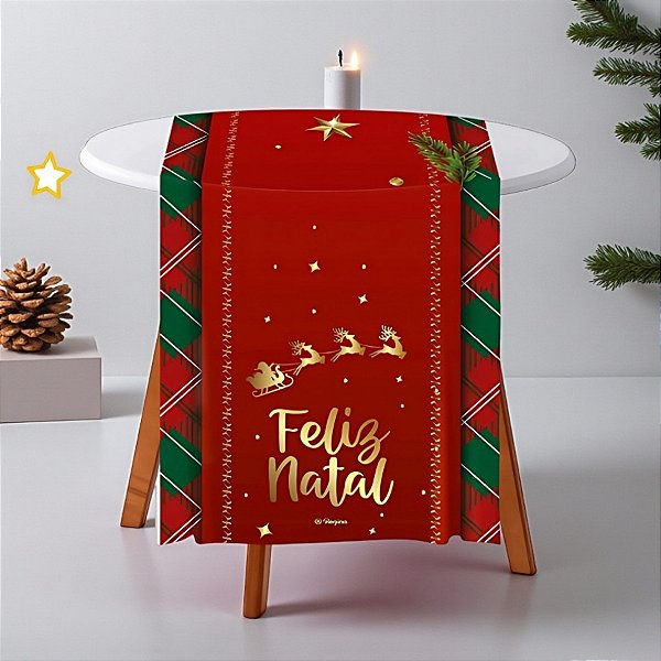 Trilho de Mesa -  Feliz Natal - Vermelho, Verde e Dourado - 40x200cm - 1 unidade - Regina - Rizzo