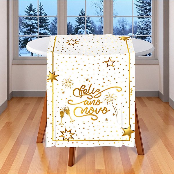 Trilho de Mesa -  Feliz Ano Novo - Dourado - 40x200cm - 1 unidade - Regina - Rizzo