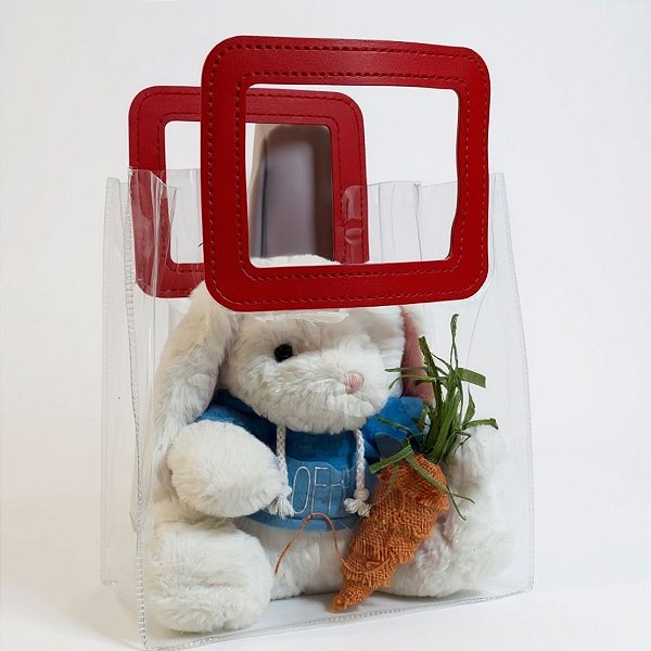 Sacola Transparente PVC com Alça Retangular Couro Marsala - 16,4x14,2x7,3cm - 1 unidade - Cromus - Rizzo