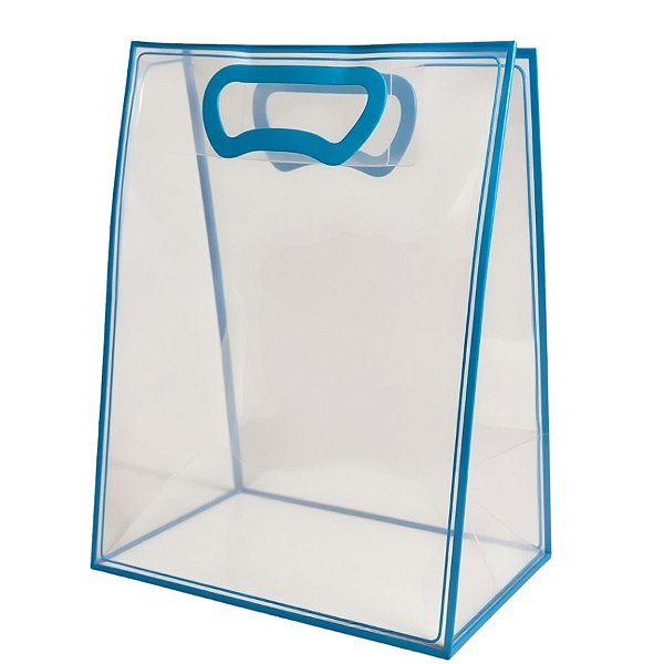 Sacola Transparente Fosca Pvc Alça Plana Azul Claro - 40x30x12cm - 1 unidade - 1 unidade - Cromus - Rizzo